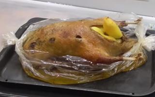 اردک در فر در آستین با سیب زمینی پخته شده است